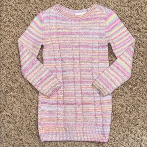 Size 4 girls colorful cable knit sweater dress with sparkles throughout.